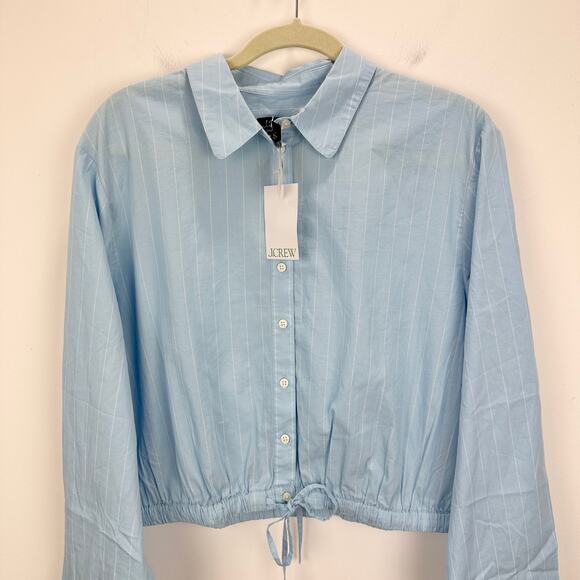 J.Crew Cropped Fitted Waist Button Up Shirt Striped Blue Minimalist Large NWT - Picture 8 of 14